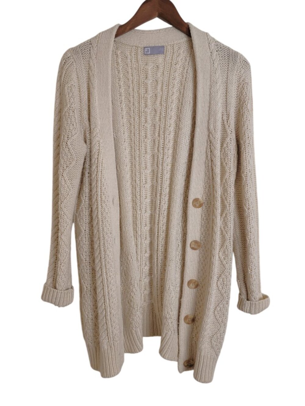 Y2K JCPenney Cable Knit Wool Blend Women's Fisherman Long Cardigan